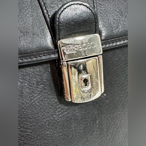 Vintage BOSCA double gusset black leather briefcase with shoulder strap - Picture 7 of 14